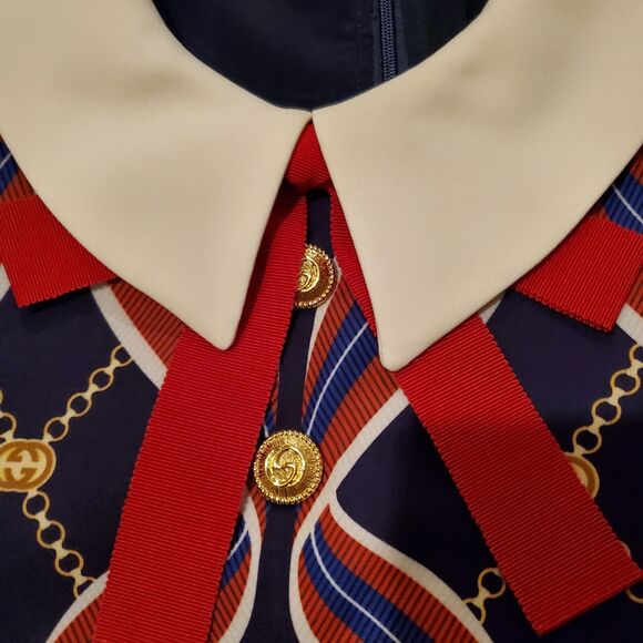 NWT. $3500 GUCCI Printed Dress Size IT40. Dark blue red - Picture 15 of 16